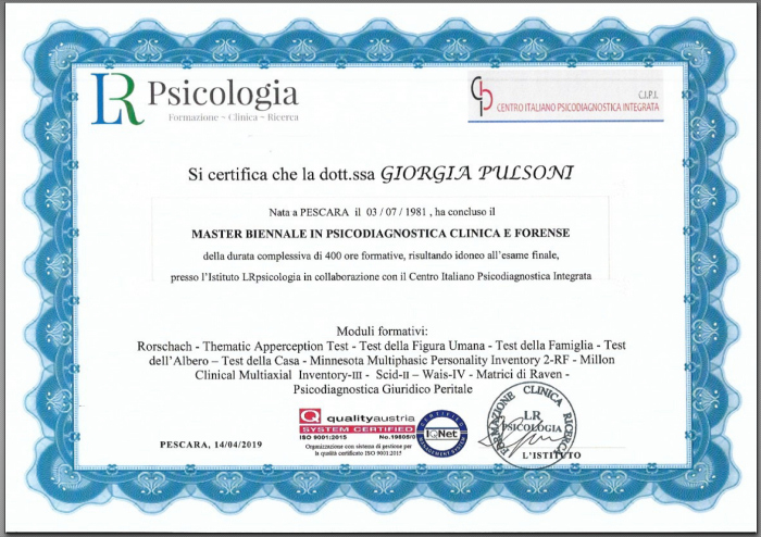 Master in Psicodiagnostica Clinica e Forense